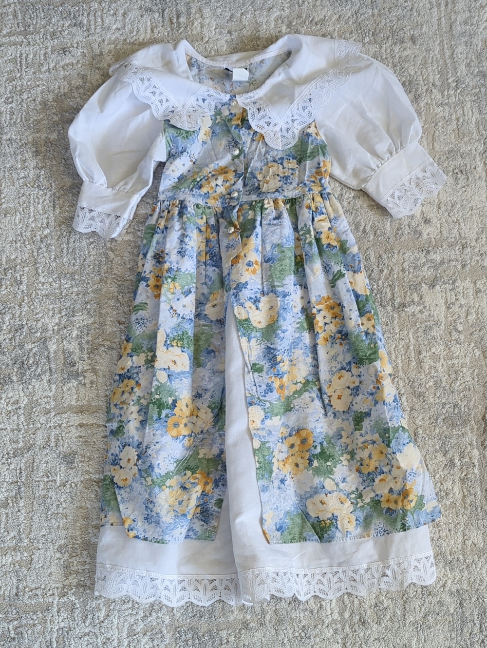 Jolene White and Floral Lace-Trimmed Dress Size 8